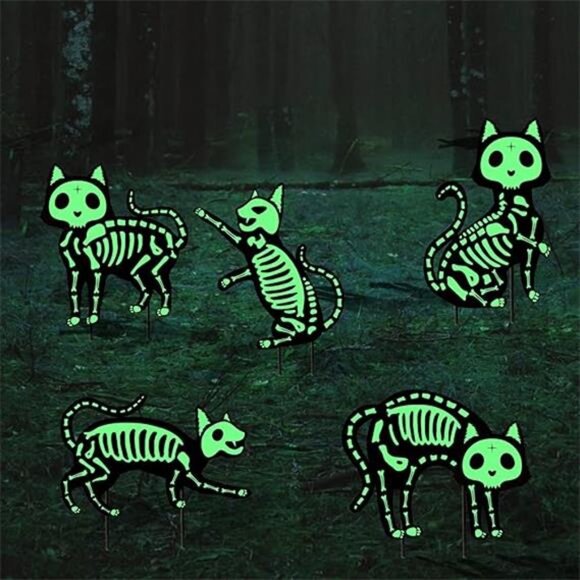Outdoor Halloween Decorations Yard Signs - 5pcs Glow in The Dark Skeleton Black - Picture 6 of 6